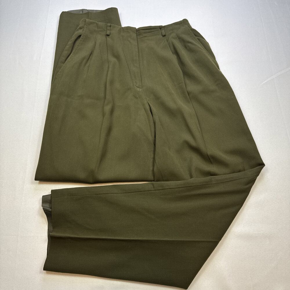 Vintage Liz Claiborne Pants Womens 12 Olive Green 100% Wool Pleated Lined #0177